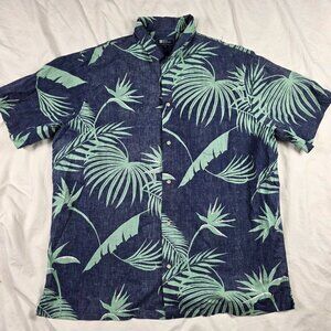 Reyn Spooner Mens Size XL Blue Green Tropical Print Short Sleeve Button Shirt